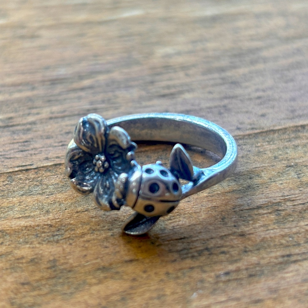 James Avery ladybug and flower ring, size 6.5